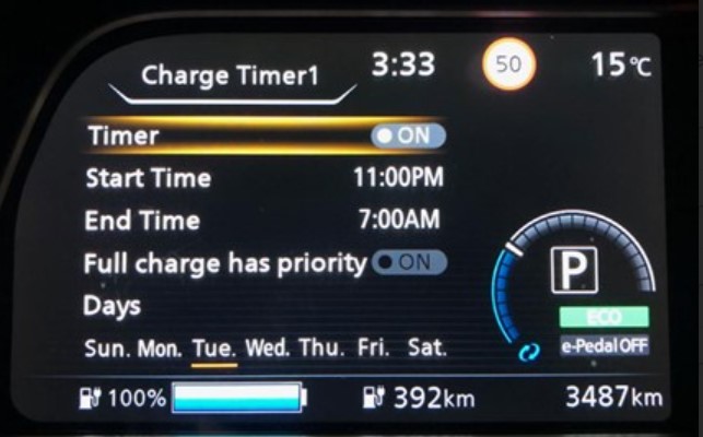 Leaf dashboard charging timer