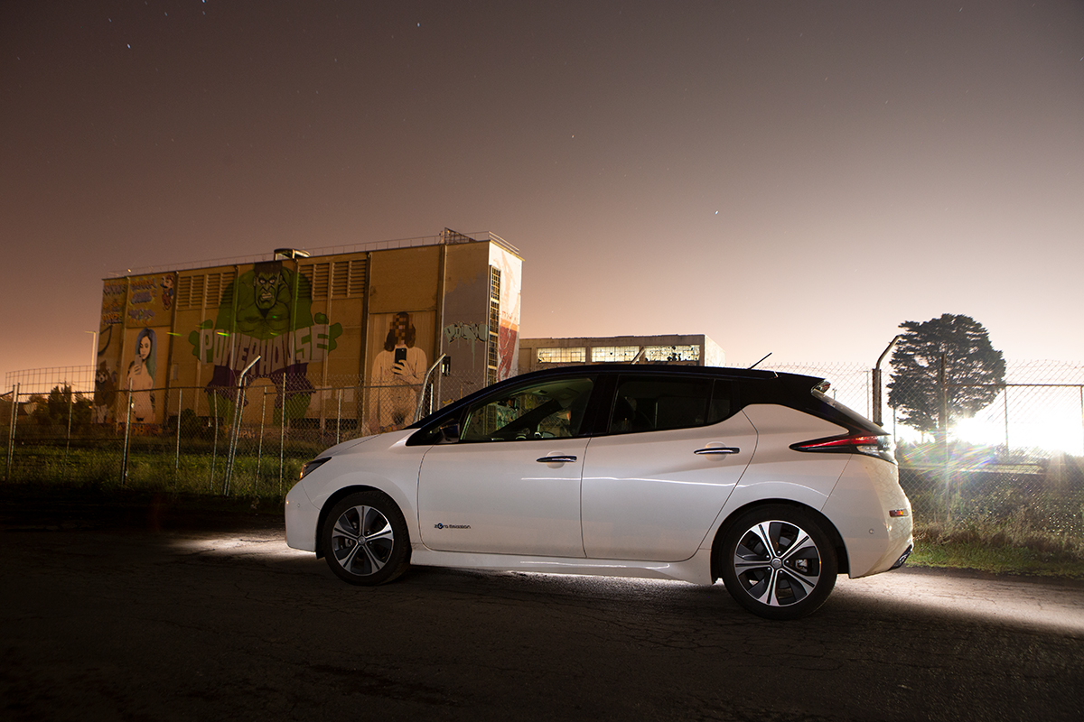 parked white nissan leaf EV 7-Dec-08-2021-09-35-01-59-PM